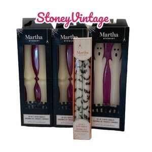 Martha Stewart Set of 4 Taper Candles Ghost, Skeleton Bones, Bats Halloween